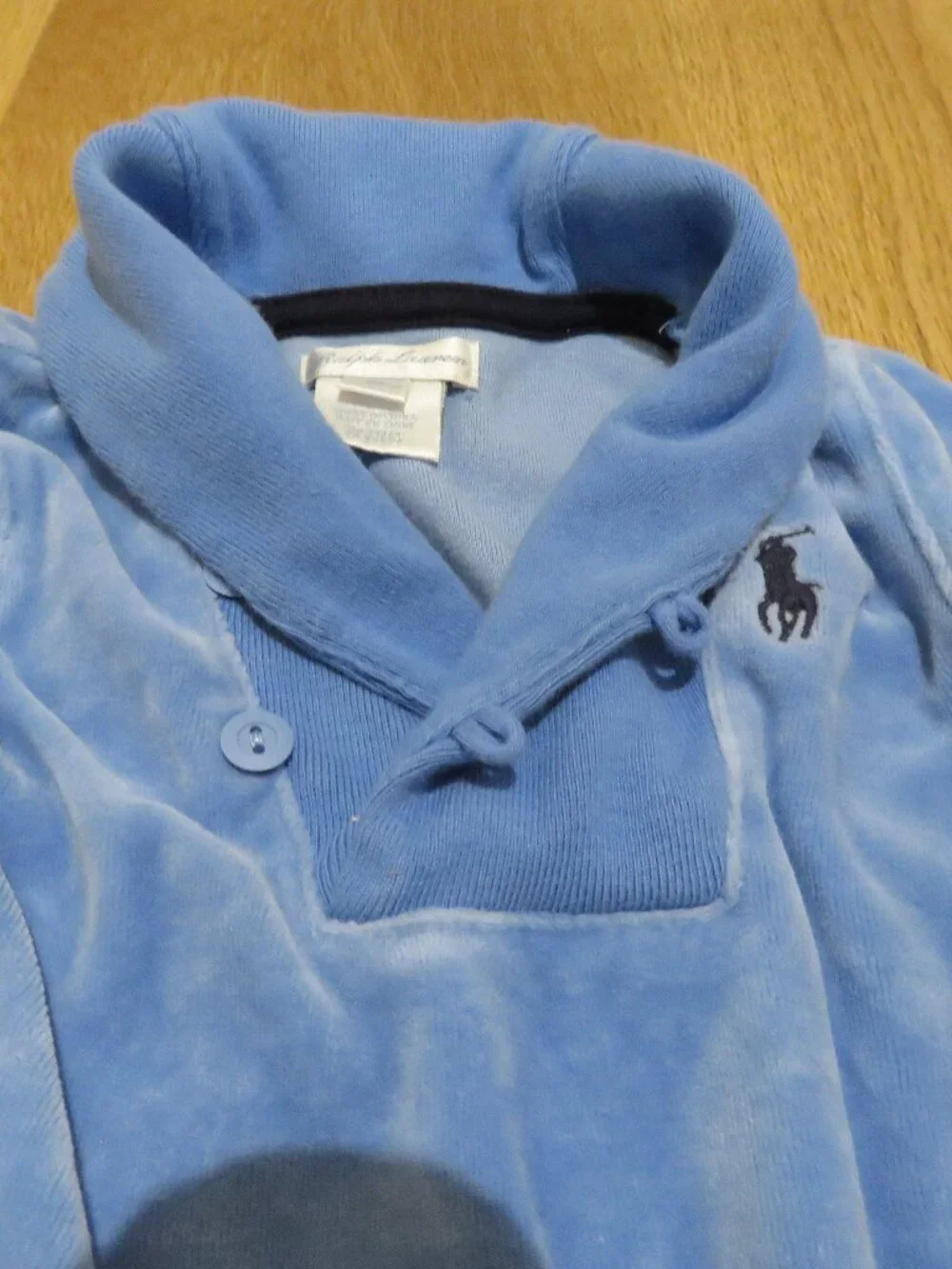 RALPH LAUREN Shawl Collar Baby Velour Footed Coverall Blue 6 Months Warm Winter